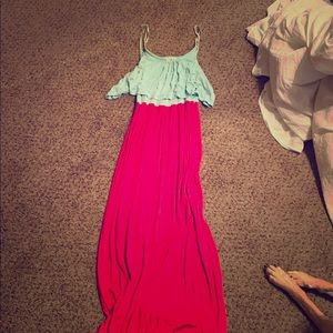 Torquoise and pink maxi dress